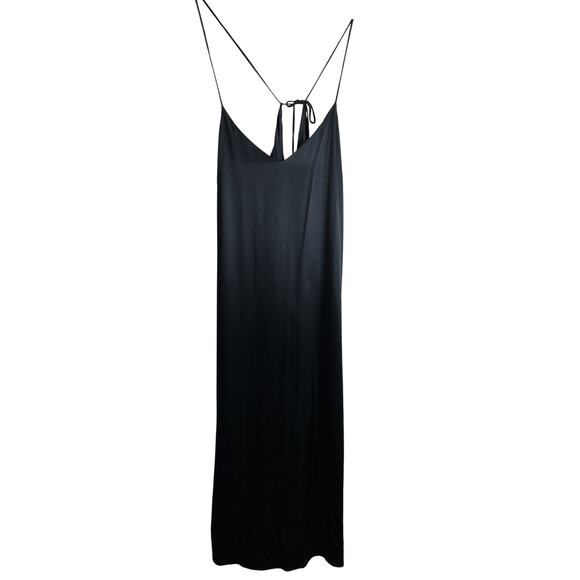 Whimsy + Row Slip Dress Women Large Black Silky Satin Maxi Whimsy Romantic - Picture 1 of 9
